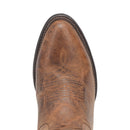 A toe profile view of a men's Laredo brand tan brown 12 inch birchwood R toe cowboy boot.