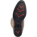 A rubber outsole view of a men's Laredo brand tan brown 12 inch birchwood R toe cowboy.
