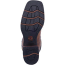 A rubber outsole view of a men's Laredo brand square toe cowboy boots with a brown and black design.