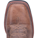 A toe profile view of a men's Laredo brand square toe cowboy boots with a brown and black design.