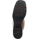 A rubber outsole view of a men's Laredo 7812 11 inch brown leather square toe boot with intricate stitch detailing.