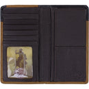 Men's Western style brown leather checkbook wallet with barb wire detail. 