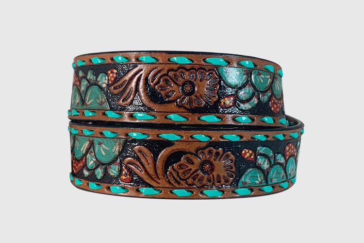 Women's Roper 8849790 Brown Belt Painted with Cactus Flowers