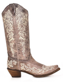 Women's Corral A1094 13" Brown Crater Bone Embroidery Snip Toe Boots*Closeout*