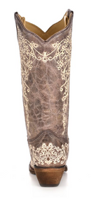 Women's Corral A1094 13" Brown Crater Bone Embroidery Snip Toe Boots*Closeout*