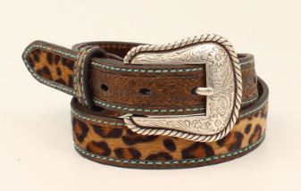 Girl's Ariat A1307002 1 1/4" Brown Leopard with Turquoise Stitching Belt