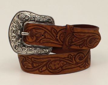 Women's Ariat A1534202 1 1/2 Brown Floral Embossed Belt