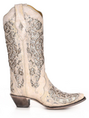 Women's Corral A3322 13" White Glitter Inlay & Crystals Snip Toe Boots *Closeout*
