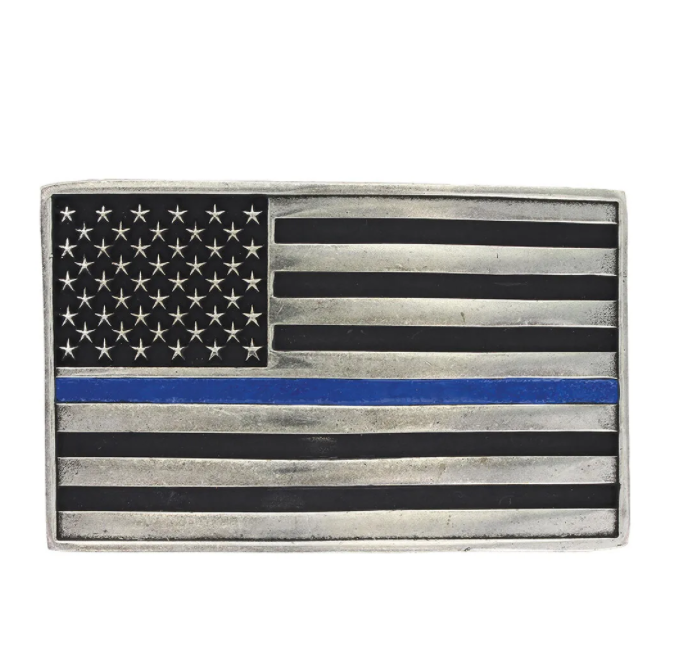 Montana Silversmiths Stand behind the Blue Line Flag Attitude Buckle (Discontinued)
