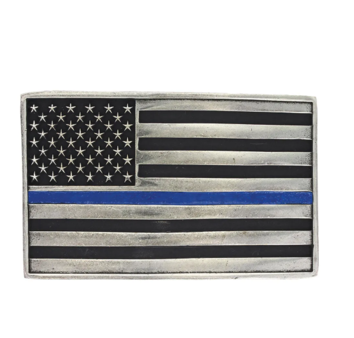 Montana Silversmiths A644TBL Stand behind the Blue Line Flag Attitude Buckle