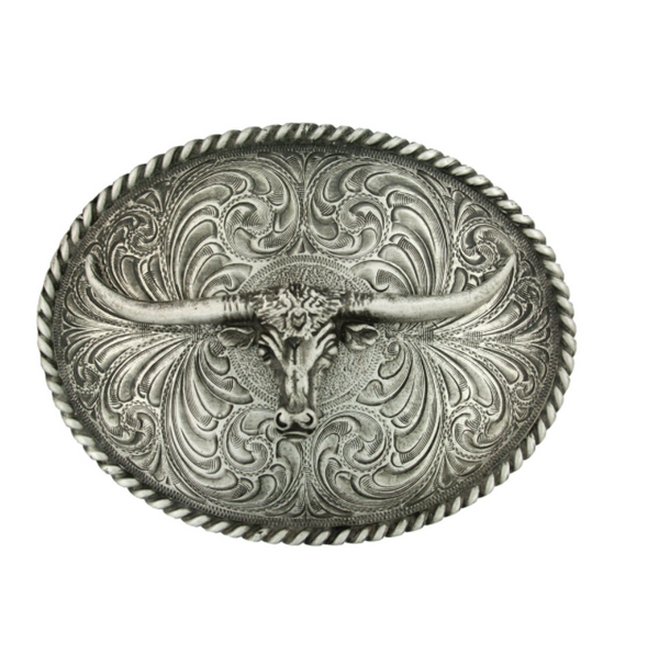 Montana Silversmiths 61028 Attitude Buckle Steerhead Antique Silver