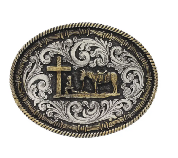 Montana Silversmiths A543 Two tone Rope & Barbed Wire Classic Impressions Christian Cowboy Attitude Buckle
