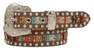 Girl's Angel Ranch DA6202 1 1/4 Brown Multicolored w/Lace and Silver Stones Belt