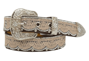 Girl's Angel Ranch DA3652 1 1/4" Brown PU Tan Lace w/Clear Stone Belt