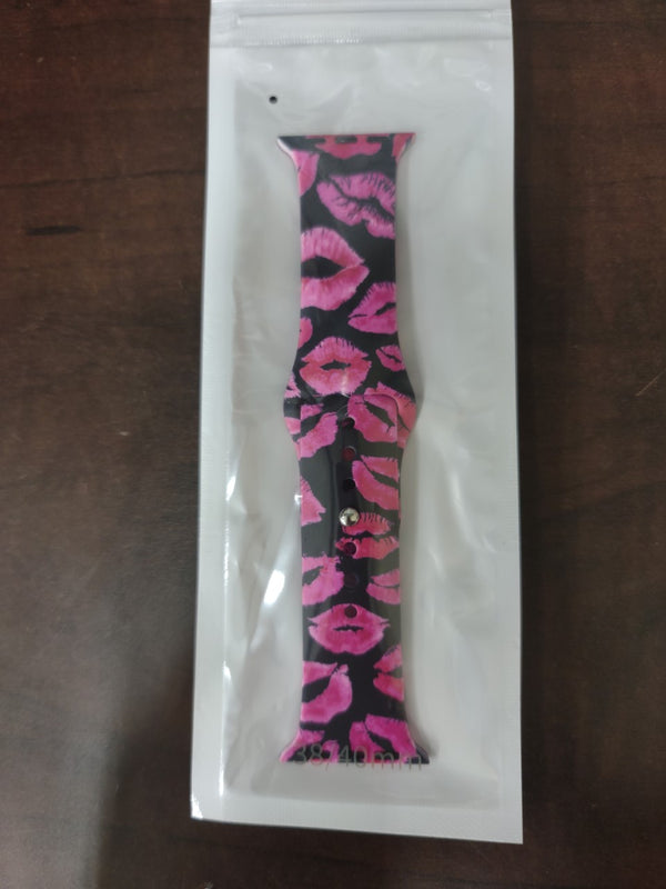 Apple Watch Black/Pink Kisses Silicone Band