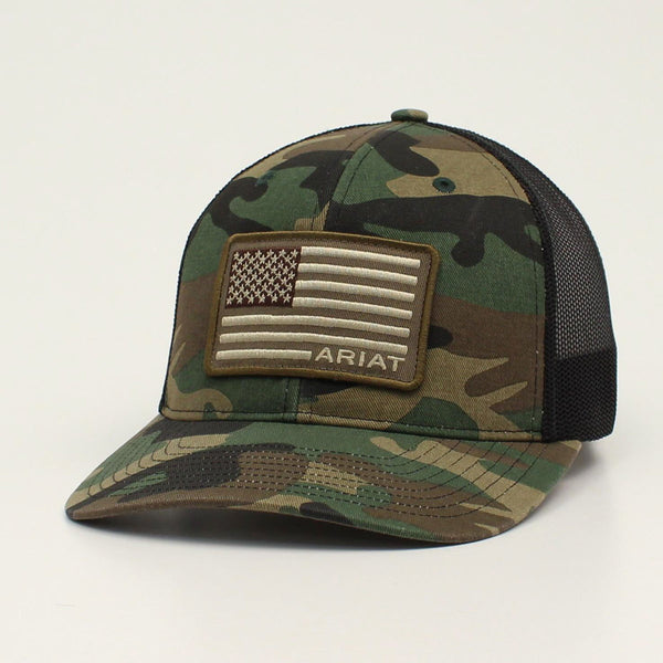 Ariat A3000158222 Camo R112 Snap Back USA Flag Patch Cap