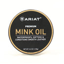 Ariat Mink Oil Paste  in metal container. It is a premium product for waterproofing, softening, and conditioning smooth oil-tanned leather.