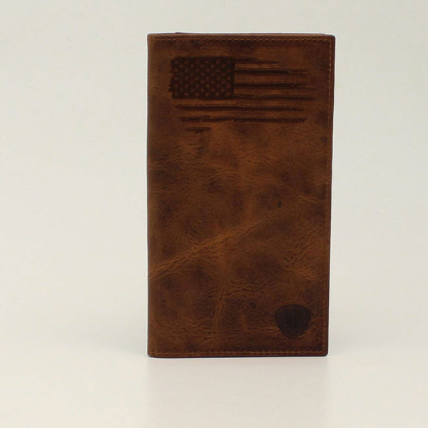 Ariat A3545802 Rodeo Distressed Stitch USA Flag Shield Logo Tall Wallet
