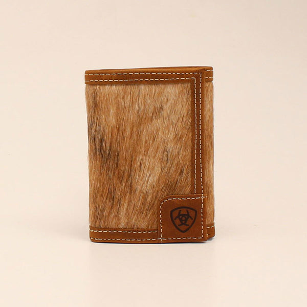 Ariat A3544044 Trifold Calf Hair Shield Logo Medium Brown Wallet