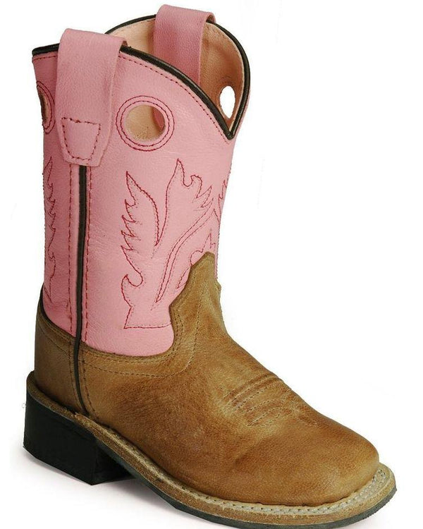 Infant Old West BSI1839 Tan w/Pink Top Wide Square Toe