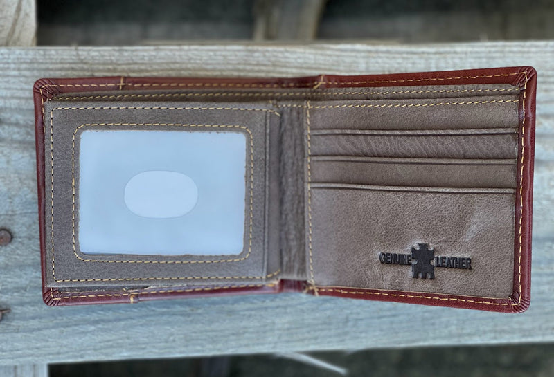 Top Notch Accessories 50100-1BR Brown Praying Cowboy w/Brown Inlay Bi-Fold Wallet