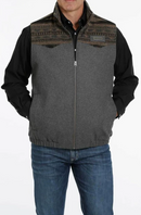 Cnch charcoal gray concealed carry wooly vest with black stripe lining. Front view.