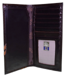 Zep-Pro Leather University of Arkansas Razorbacks Brown Debossed Tall Wallet inside view showing 6  credit card slots
1 ID window 
2 bill/cash compartments