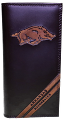 Zep-Pro Leather University of Arkansas Razorbacks Brown Debossed Tall Wallet front view