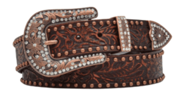 Women's 3D DA1034 1 1/2" Dark Brown Floral Embossed Belt