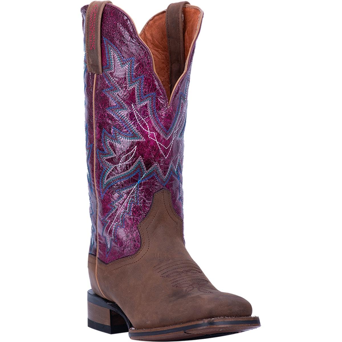 Women's Dan Post 12" Pasadena Brown Leather Wide Square Toe Boot *Closeout*