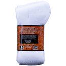 Women's Dan Post white over-the-calf boot socks features such as moisture wicking, anti-microbial, temperature regulating, and reinforced toe and heel. Packaging rear view 