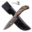 This fixed blade Camo handle knife comes with a leather sheath. 