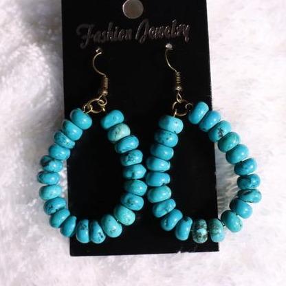 ER191015-02 Turquoise Stone Hoop Earring