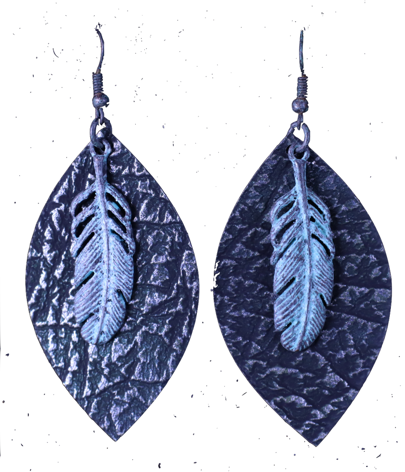 ERZ180905-24 Leather Oval Earring w/Feather