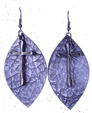ERZ180905-30 Leather Oval Earring w/Cross