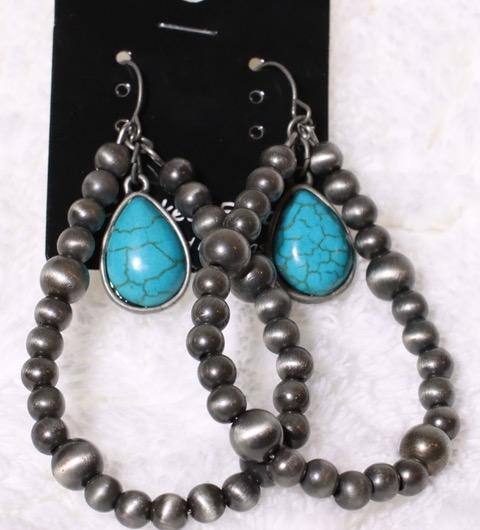 ERZ190825-15 Large Stone Navajo Hoop Earring w/Turquoise Stone Accent