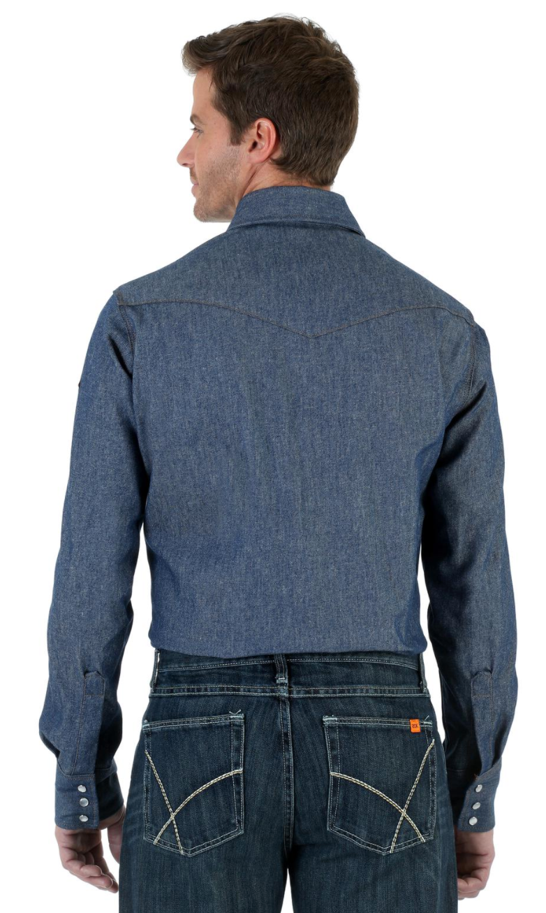 Men's Wrangler FR12127 Denim FR Flame Resistant Twill Long Sleeve Work Shirt