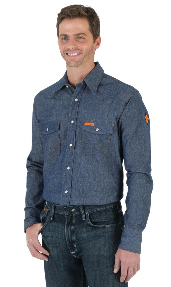 Men's Wrangler FR12127 Denim FR Flame Resistant Twill Long Sleeve Work Shirt