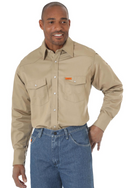 Men's Wrangler FR12140 Khaki FR Flame Resistant Twill Solid Long Sleeve Work Shirt