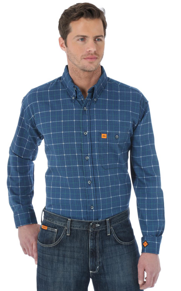 Men's Wrangler FR133RB Plaid FR Flame Resistant Long Sleeve Work Shirt