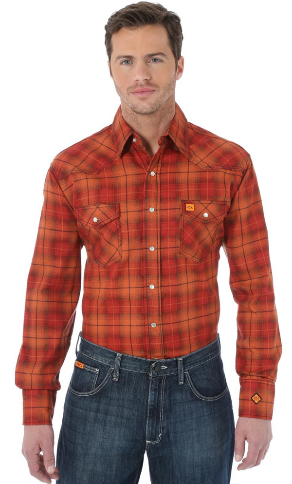 Men's Wrangler FR135OR Plaid FR Flame Resistant Long Sleeve Work Shirt *Closeout*