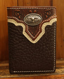 Top Notch Accessories HF107CF Coffee Pebbled Leather w/Longhorn Concho Tri-Fold Wallet