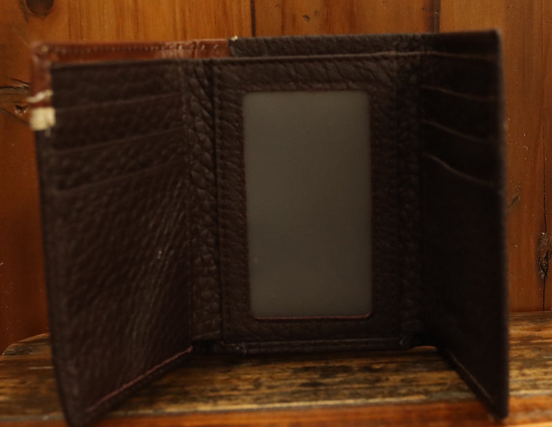 Top Notch Accessories HF107CF Coffee Pebbled Leather w/Longhorn Concho Tri-Fold Wallet