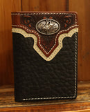 Top Notch Accessories HF109BK Black Pebbled Leather w/Bullrider Concho Tri-Fold Wallet