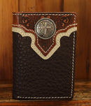 Top Notch Accessories HF112CF Coffee Pebbled Leather w/Cross Concho Tri-Fold Wallet