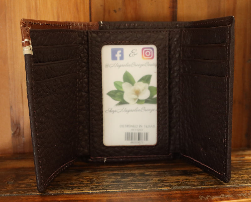 Top Notch Accessories HF112CF Coffee Pebbled Leather w/Cross Concho Tri-Fold Wallet