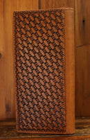 Top Notch Accessories Brown Basketweave Leather Tall Wallet with Pistols Concho