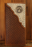 Top Notch Accessories Brown Basketweave Leather Tall Wallet with Pistols Concho