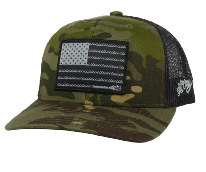 Hooey 2110T-GRBK "Liberty Rope" Camo/Black Snap Back Cap Clearance