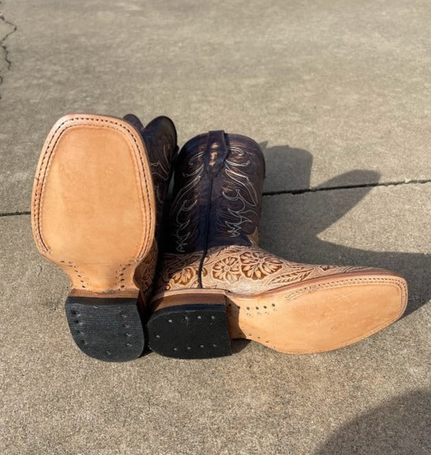 Women's Cowtown 12" Oryx Floral Laser Tooled Wide Square Toe Boot